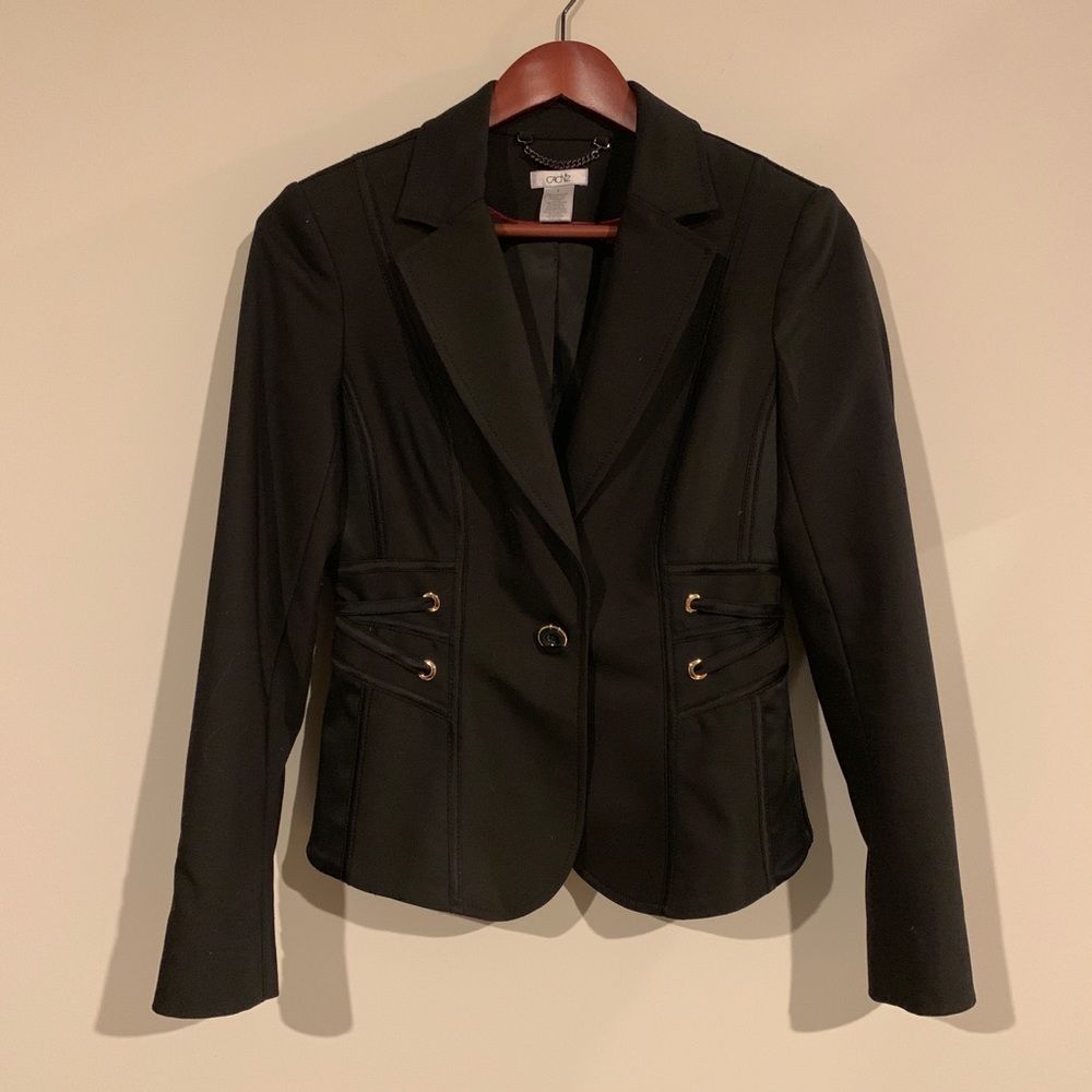 Cache Fitted Black Blazer with Gold Accents